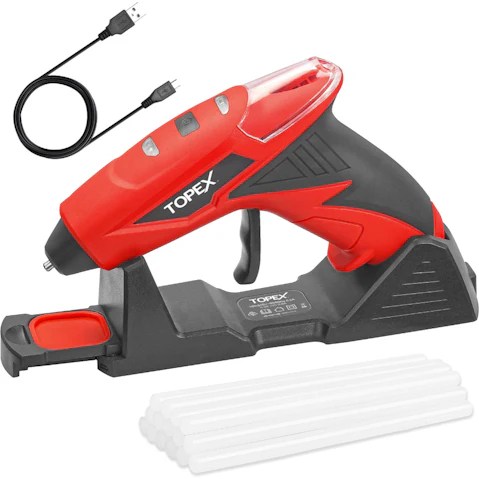 TOPEX 4V Cordless Hot Glue Gun with 15 Piece Premium Glue Sticks