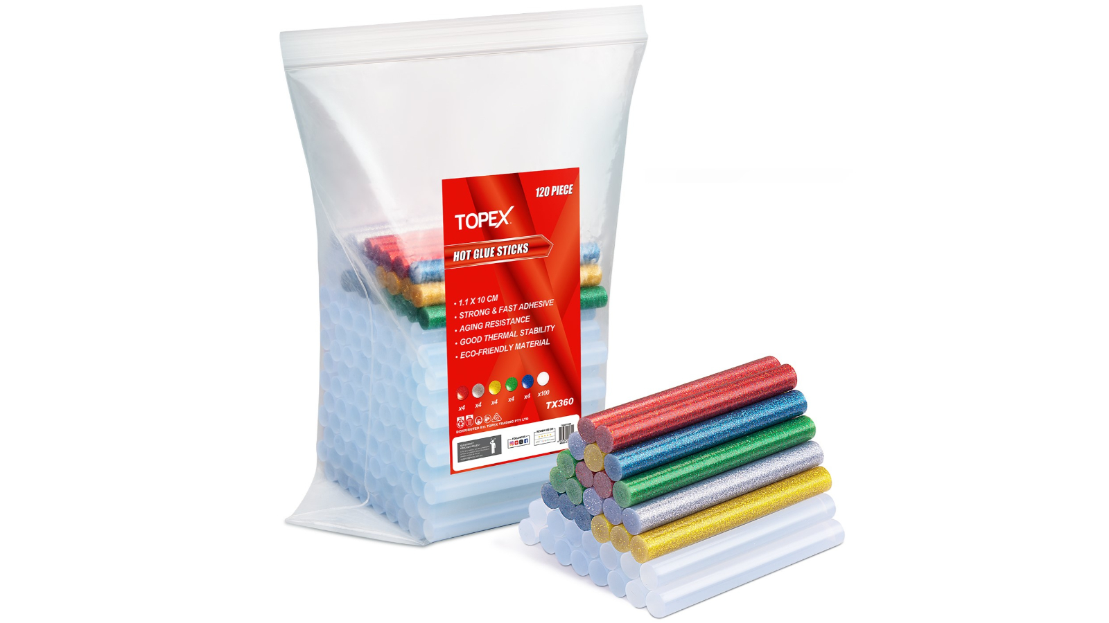 TOPEX 120 Piece Glue Sticks, 1.1x10cm Hot Melt Glue Stick