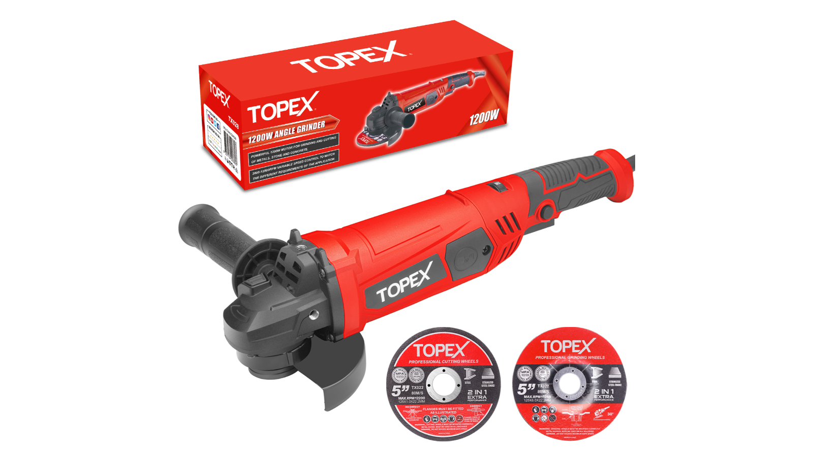 Topex 1200W Heavy Duty 5inch Angle Grinder with Cutting Disc
