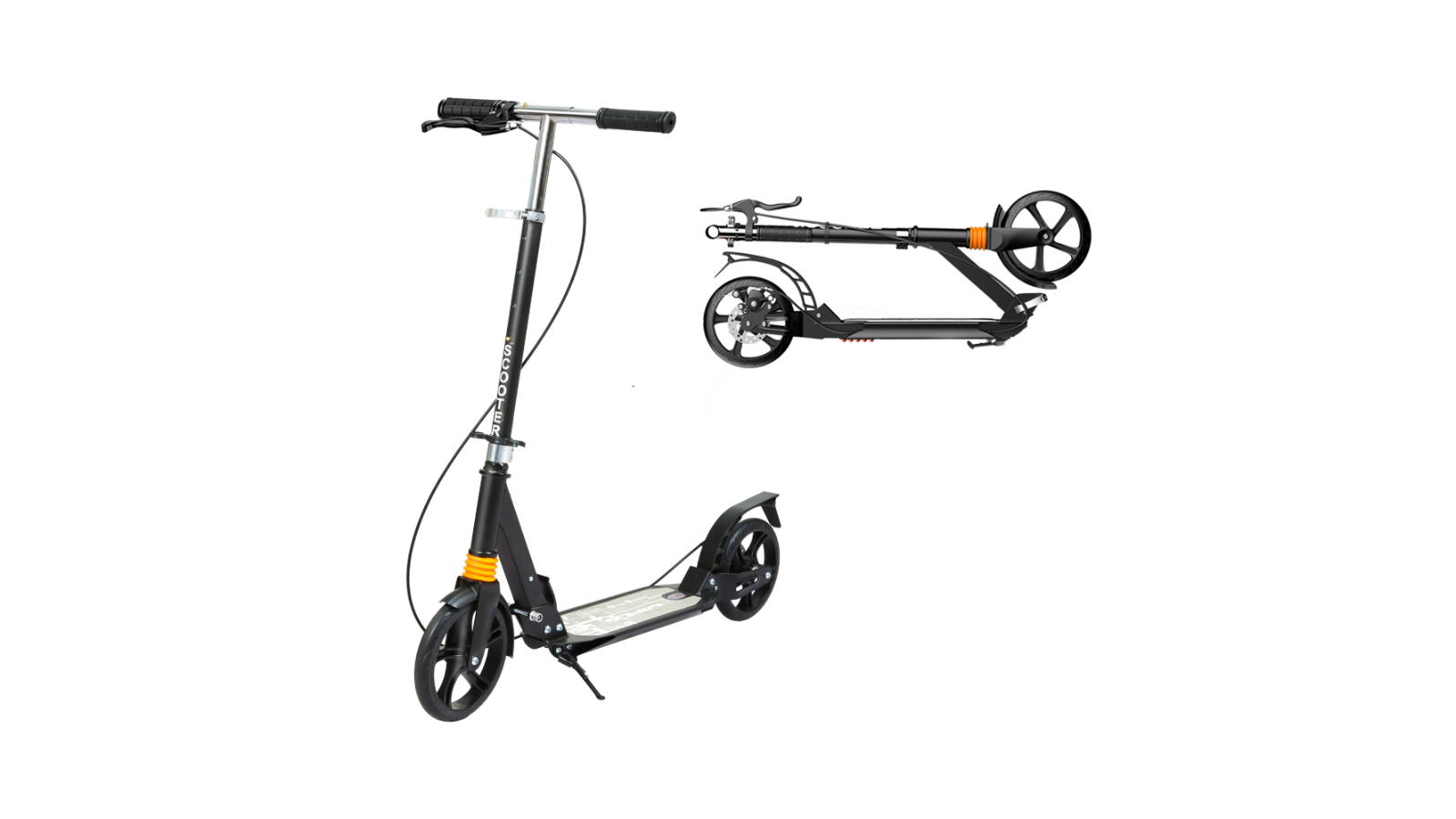 Monvelo Foldable Push Kick Scooter with 2 Big Wheel Disc Brake - Black