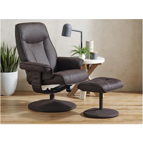 Lusso Fabric Recliner and Footstool - Nero