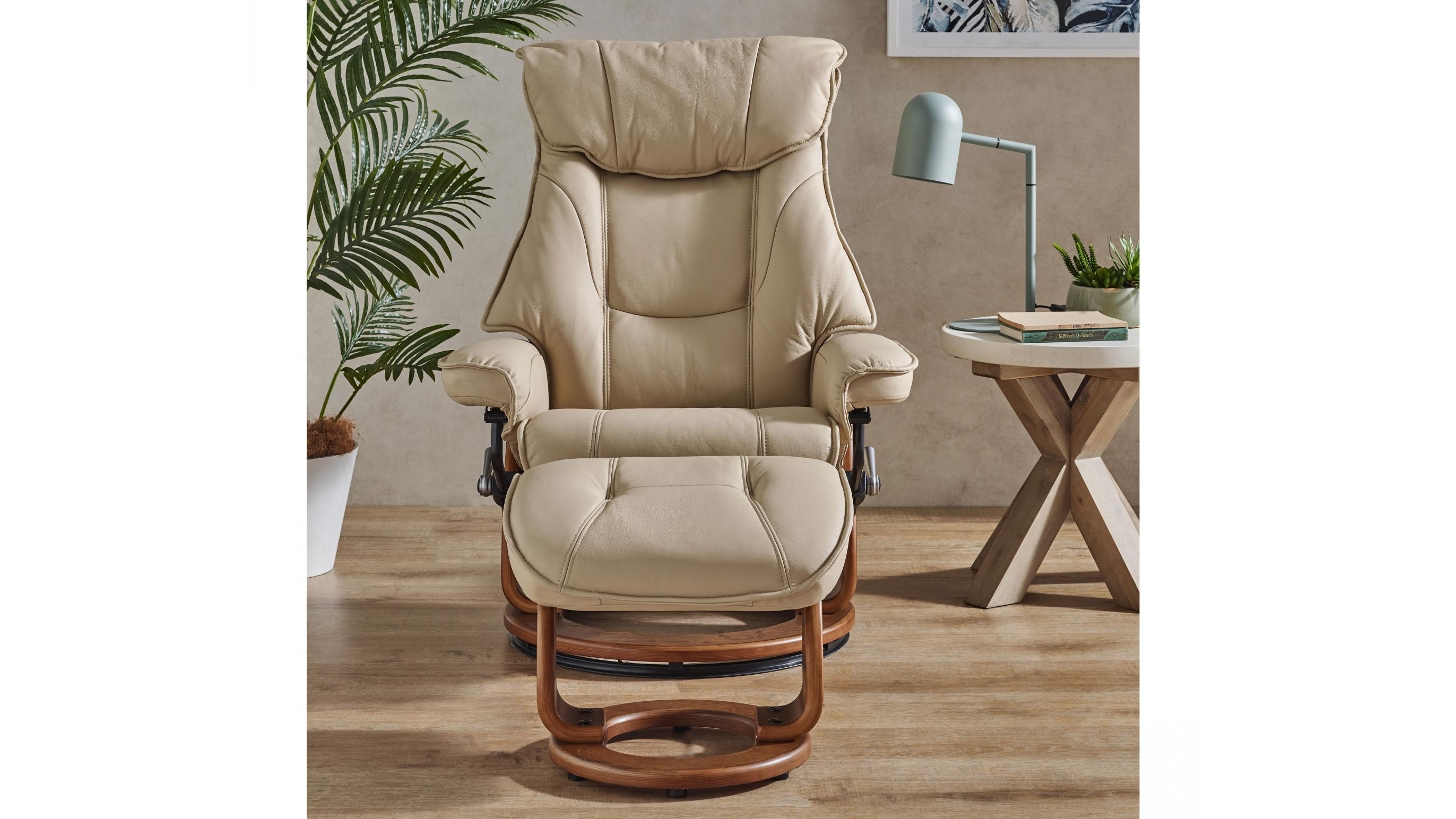 Orebro leather recliner chair shop and footstool