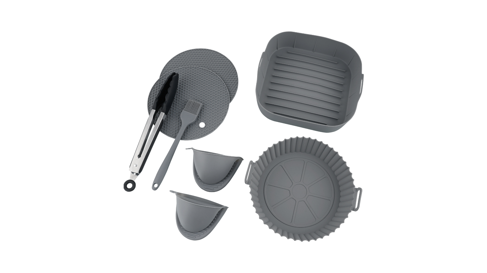 8 Piece Reusable Silicone Non-Stick Basket Pad Air Fryer Liner Accessories Set - Grey