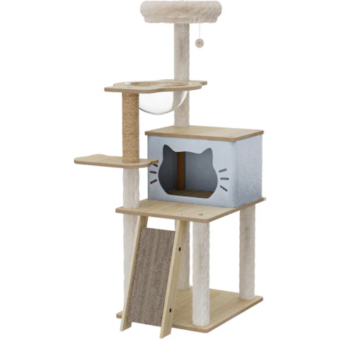 PaWz Cat Beige Tree Tower Scratching Post House Bowl - 120cm