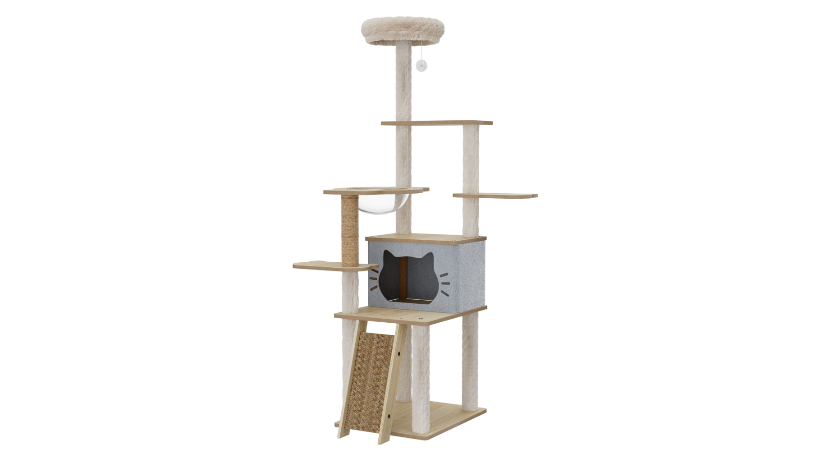 PaWz Cat Beige Tree Tower Scratching Post House Bowl - 160cm