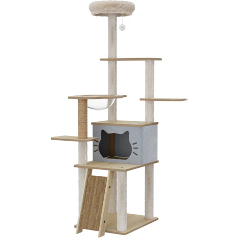 PaWz Cat Beige Tree Tower Scratching Post House Bowl - 160cm