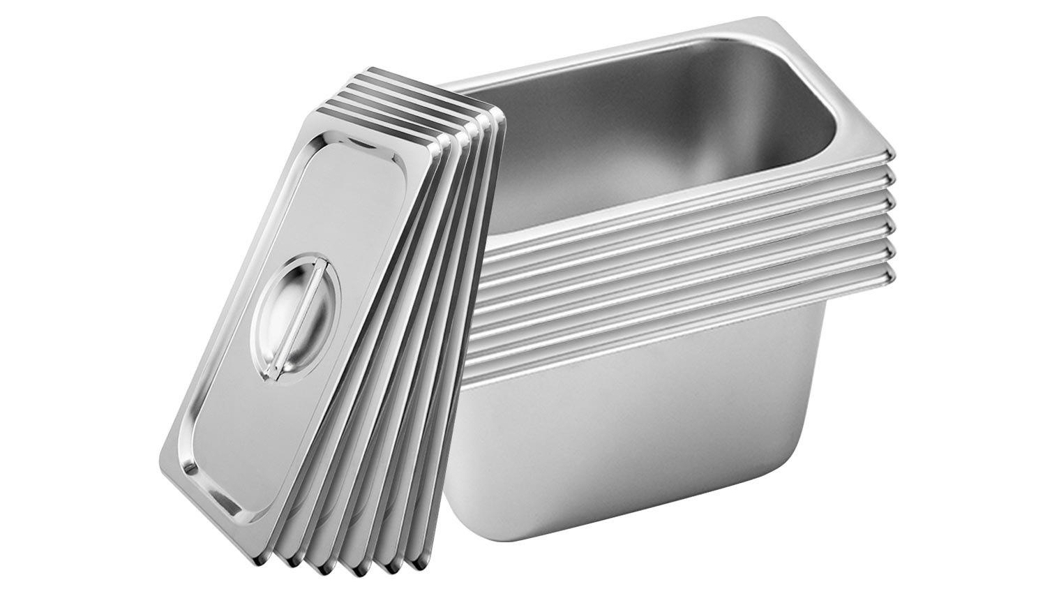 SOGA 6x Gastronorm GN Pan Full Size 1/3 GN Pan 15cm Deep Stainless Steel Tray With Lid
