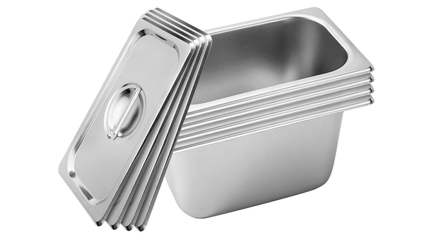 SOGA 4x Gastronorm GN Pan Full Size 1/3 GN Pan 15cm Deep Stainless Steel Tray With Lid