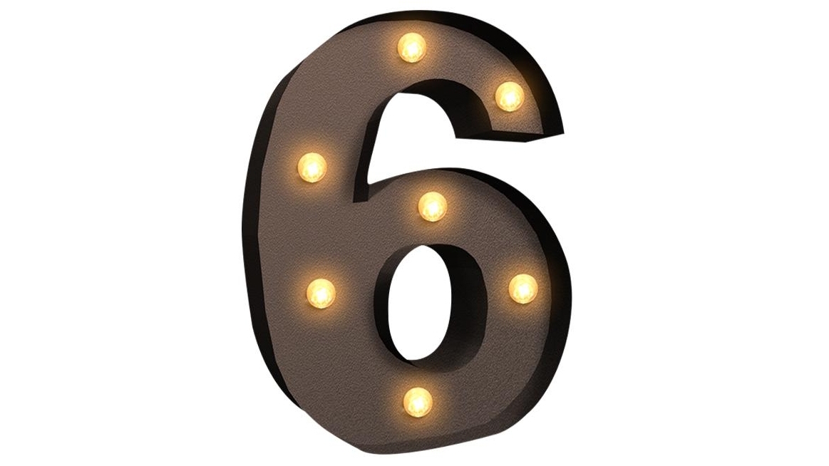 LED Metal Number Lights Free Standing Hanging Marquee Event Party Decor - Number 6