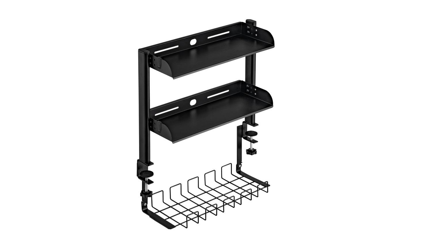 3-in-1 Power Strips On/Under Table Cable Clips Wire Rack