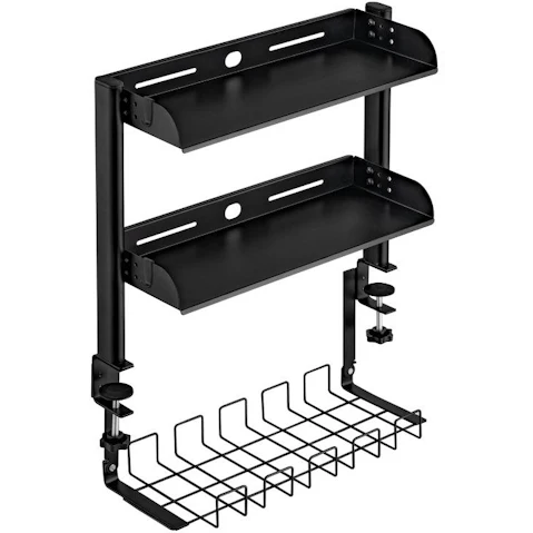 3-in-1 Power Strips On/Under Table Cable Clips Wire Rack