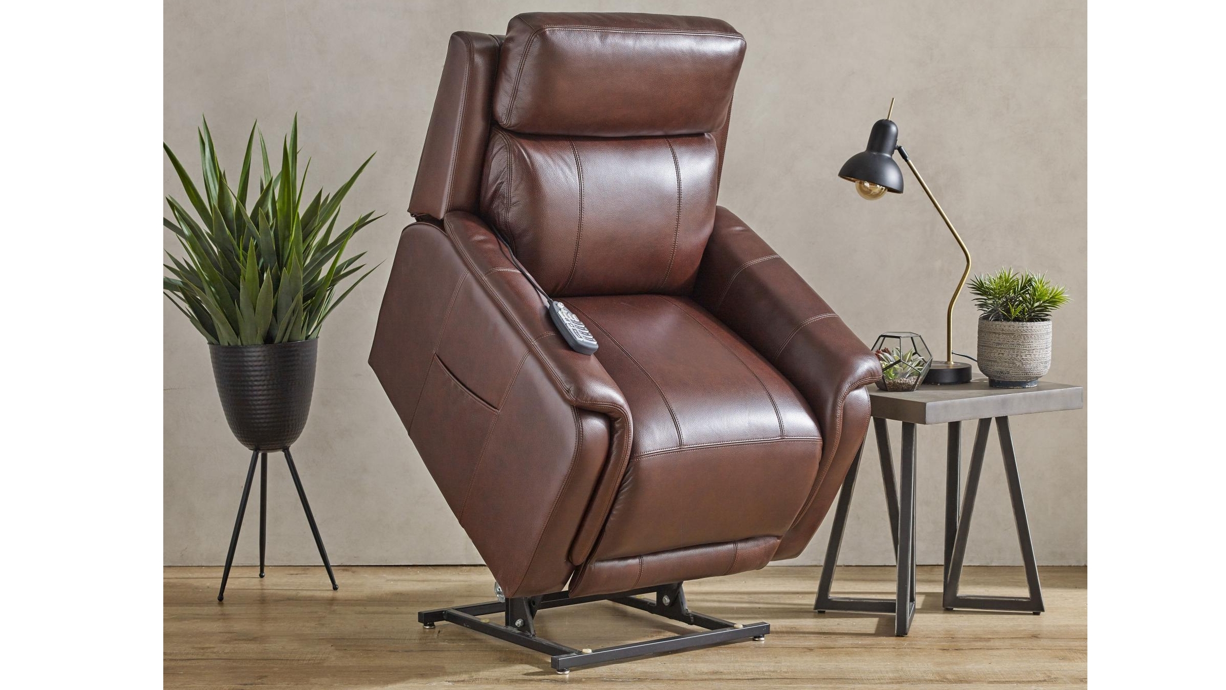 Sadler Leather Dual Motor Lift Chair - Chocolate | Harvey Norman