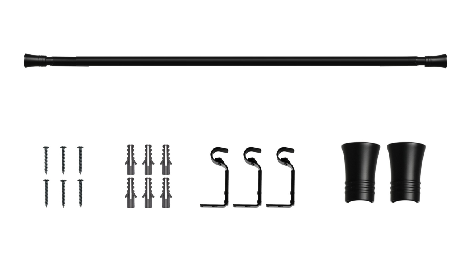 Marlow Extendable Steel Quiet Rail Pole Pommel Curtain Rod Set - Black