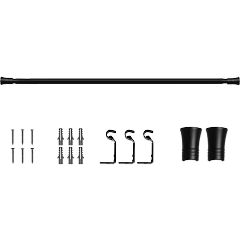 Marlow Extendable Steel Quiet Rail Pole Pommel Curtain Rod Set - Black