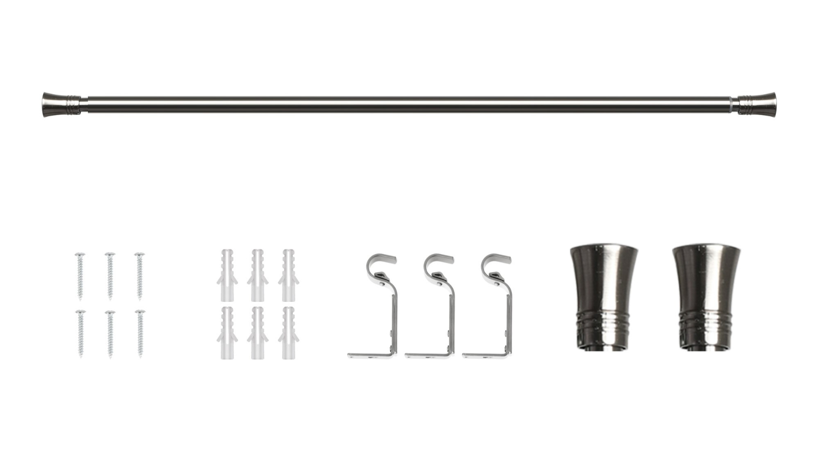 Marlow Extendable Steel Quiet Rail Pole Pommel Curtain Rod Set - Silver