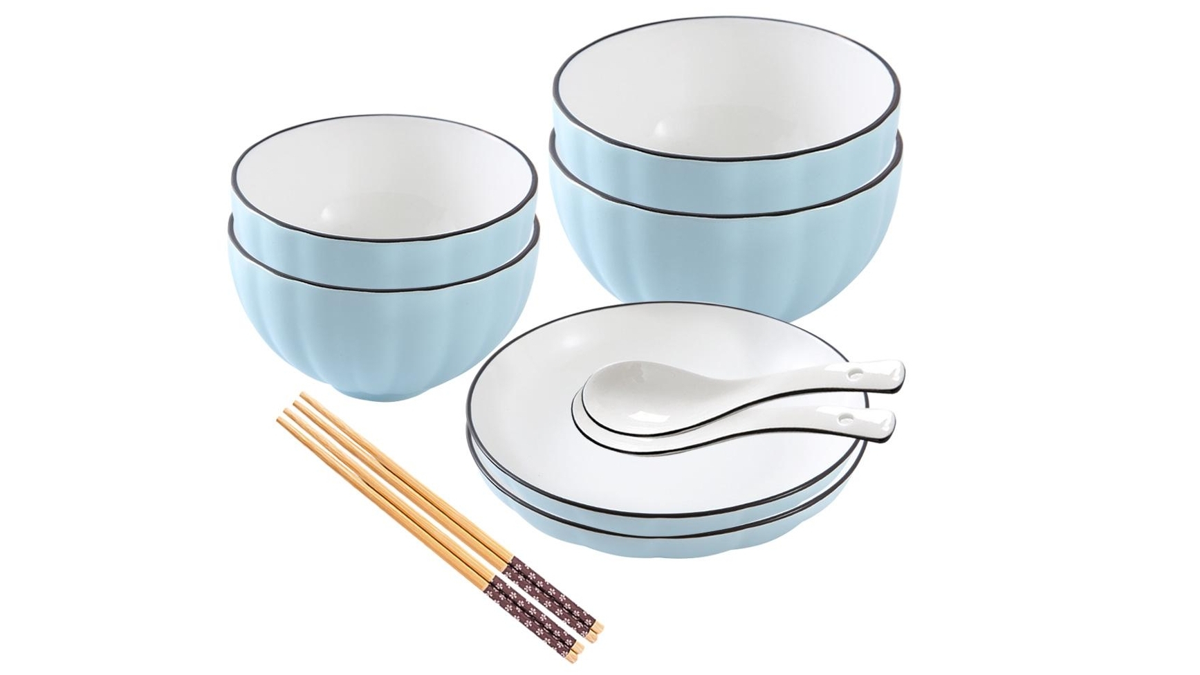 Soga Set of 6 Japanese Style Ceramic Dinnerware Bowl Set - Blue