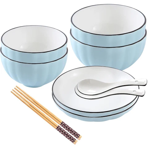 Soga Set of 6 Japanese Style Ceramic Dinnerware Bowl Set - Blue