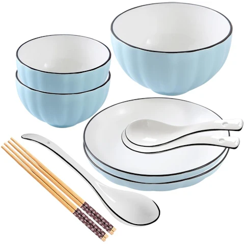 Soga Set of 7 Japanese Style Ceramic Dinnerware Bowl Set - Blue