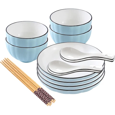 Soga Set of 8 Japanese Style Ceramic Dinnerware Bowl Set - Blue