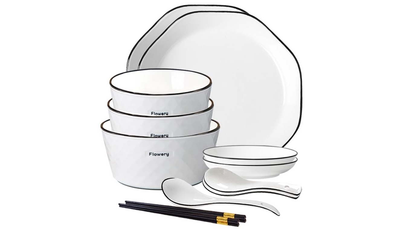 Soga Set of 8 Diamond Pattern Ceramic Dinnerware Bowl Set