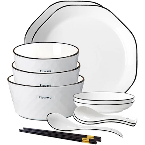 Soga Set of 8 Diamond Pattern Ceramic Dinnerware Bowl Set