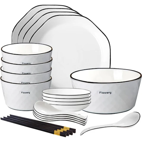 Soga Set of 13 Diamond Pattern Ceramic Dinnerware Bowl Set