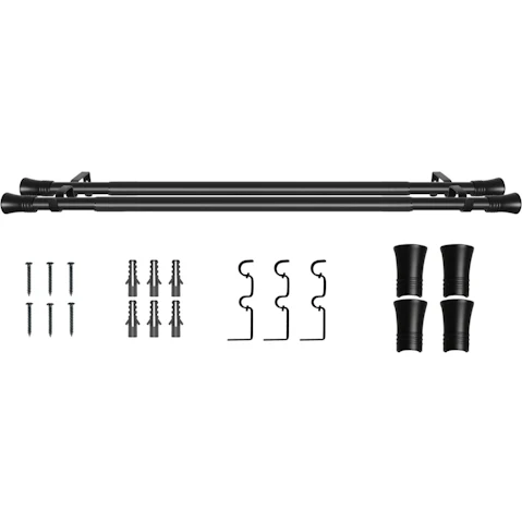 Marlow Extendable Steel Pole Pommel Double Curtain Rod Set - Black