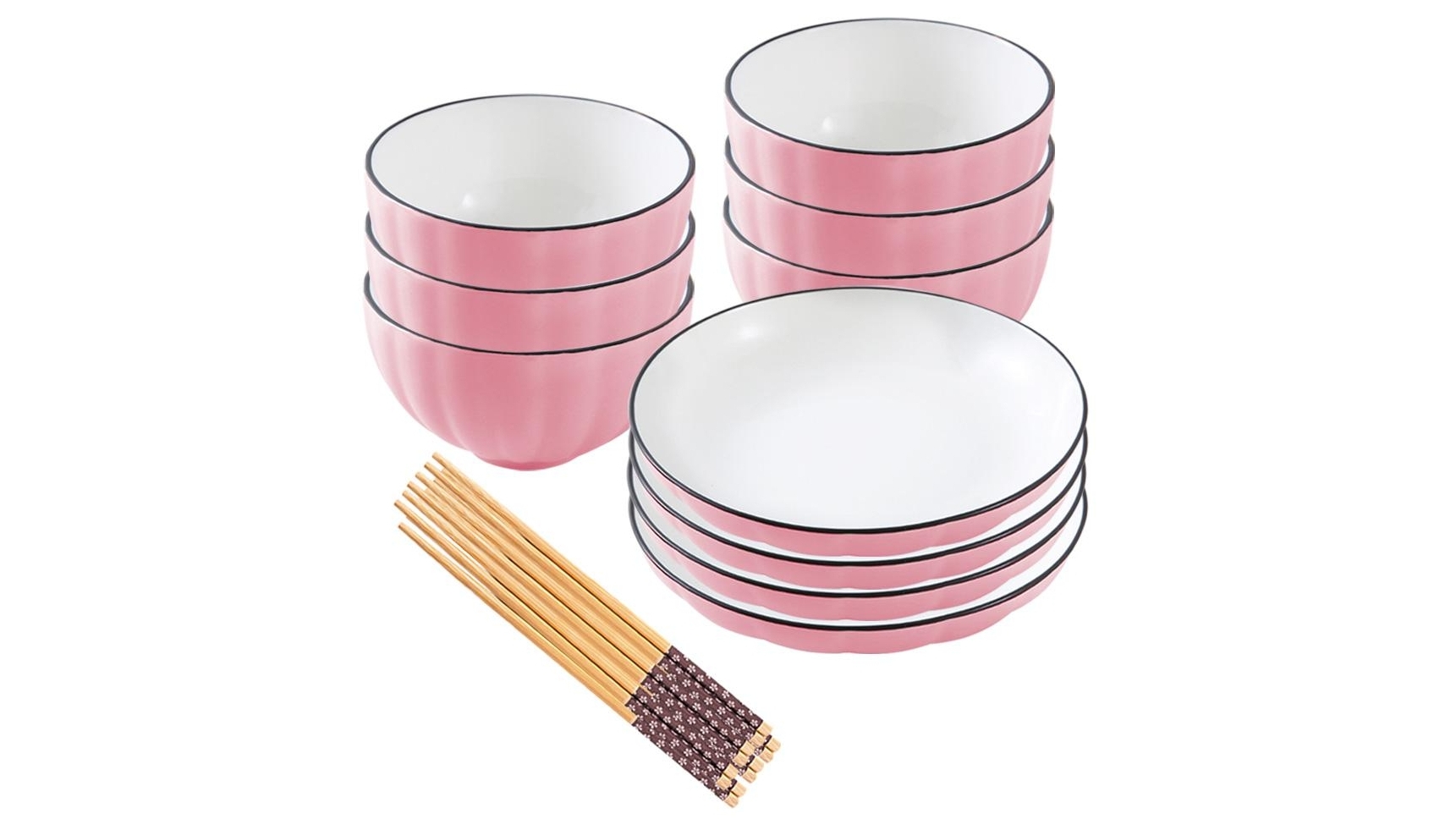 Soga Set of 10 Japanese Style Ceramic Dinnerware Bowl Set - Pink