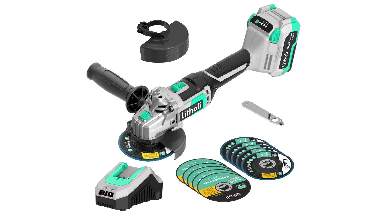 Litheli 20V Cordless 4-1/2 inch Angle Grinder Kit with 4A Battery
