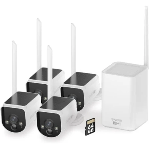 Swann MaxRanger4K Solar Security System with Longest Range Wireless and 64GB SD Card - 4 Pack