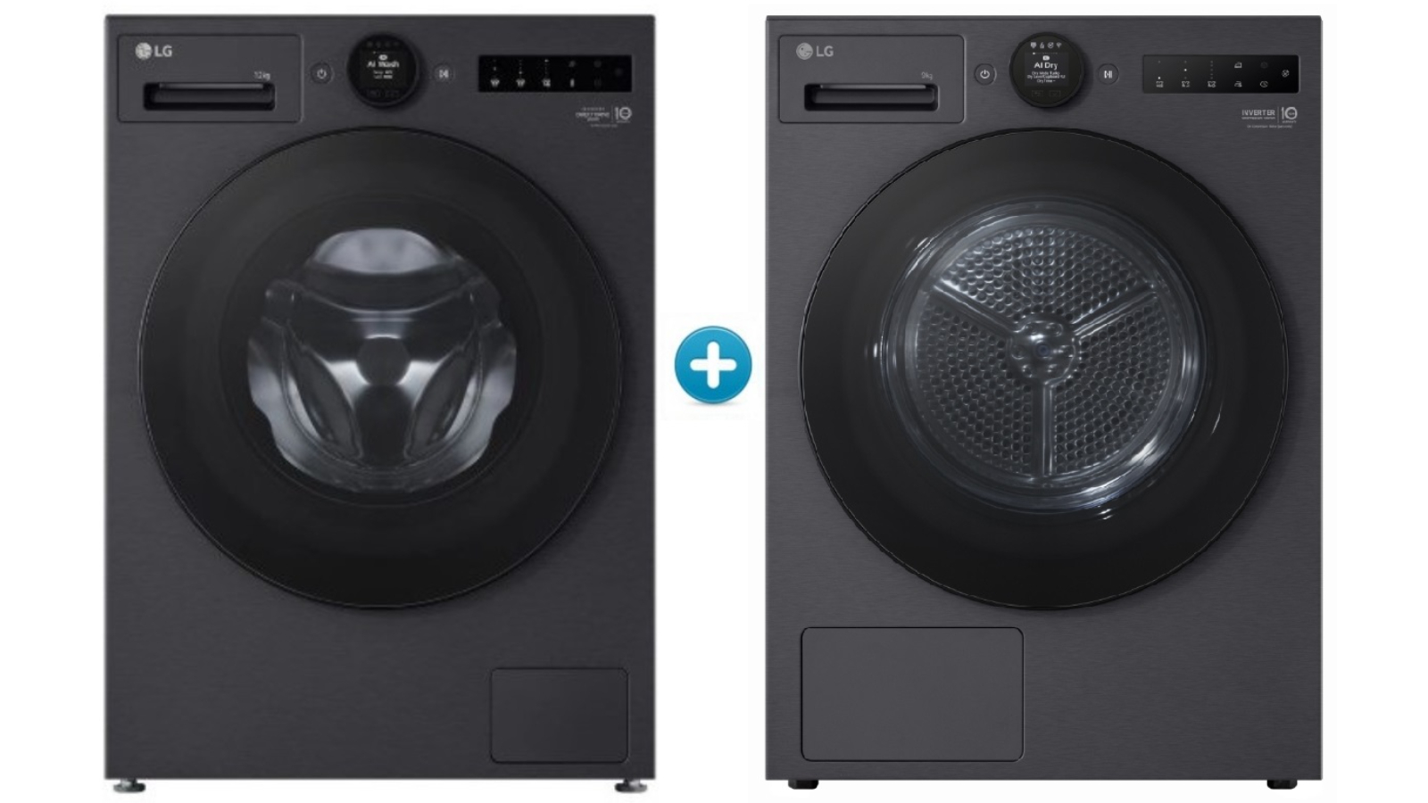 LG 12kg Series 10 AI DD ezDispense Front Load Washing Machine plus 9kg AI 9 Star Heat Pump Dryer Package