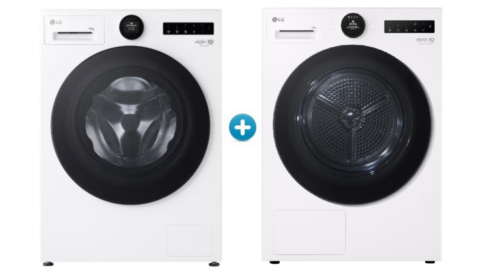 LG 12kg Series 9 AI DD Steam+ Front Load Washing Machine plus 10kg AI Heat Pump Dryer Package