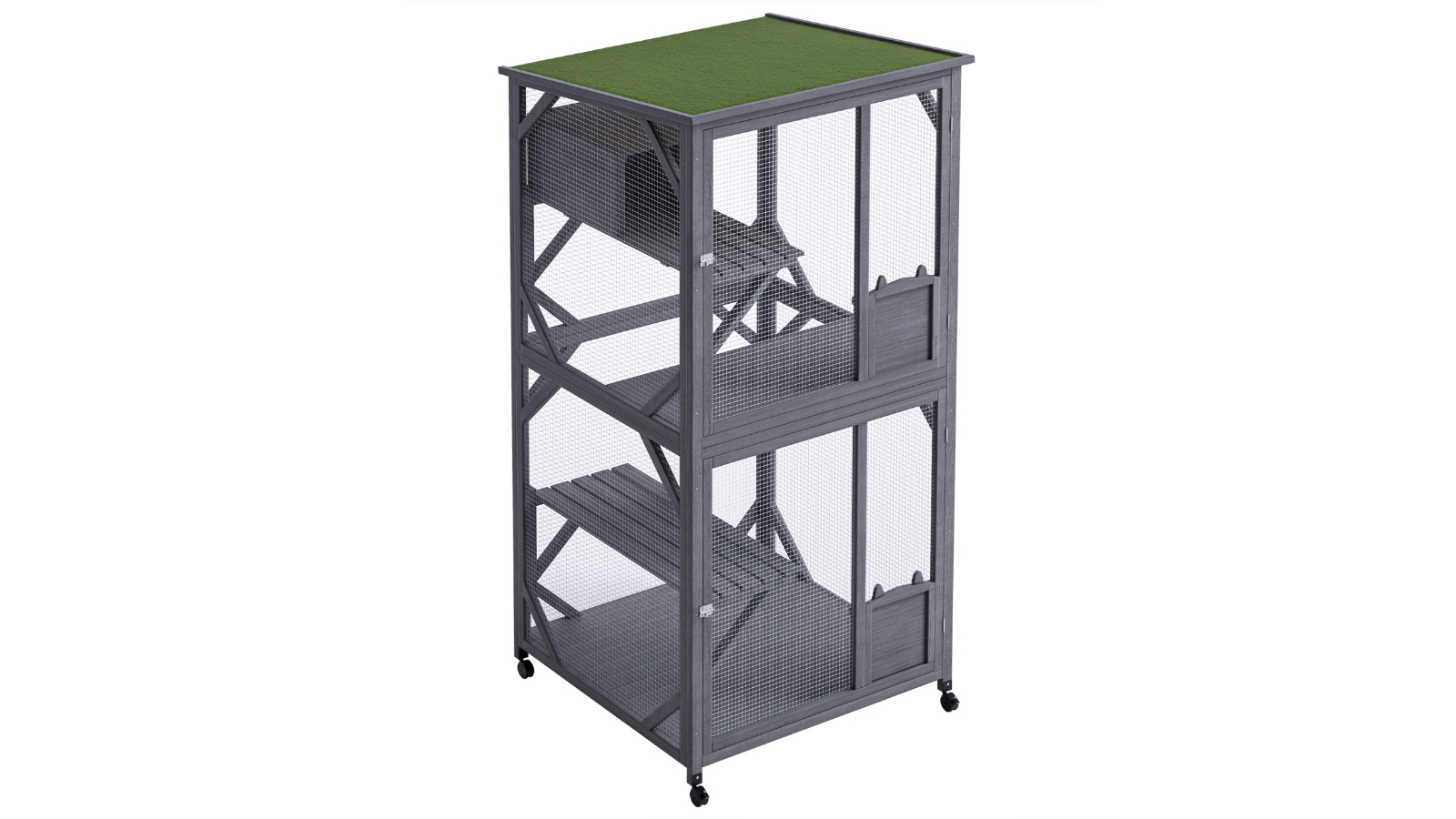 Advwin Wooden Cat Cage House - Grey