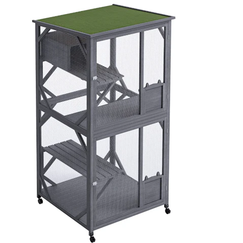 Advwin Wooden Cat Cage House - Grey
