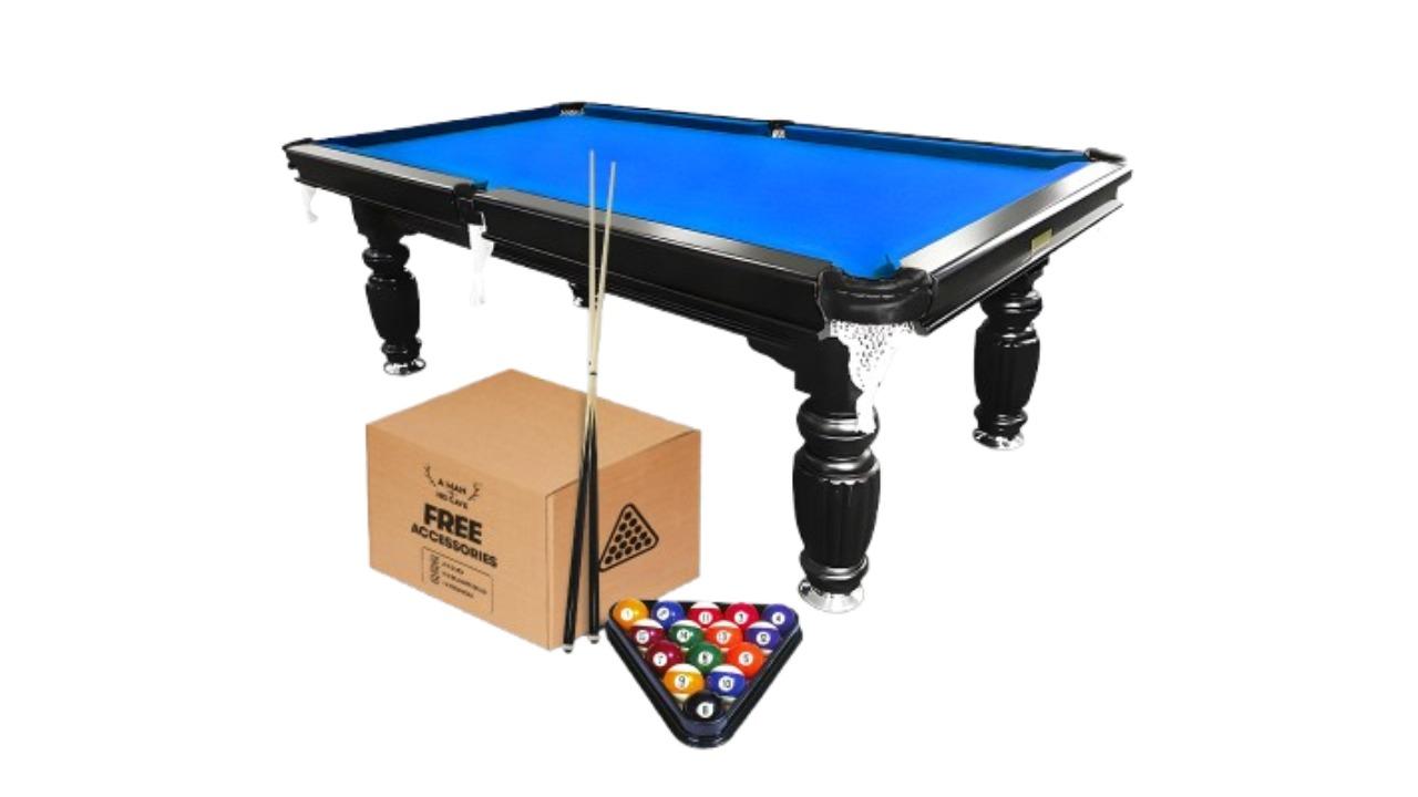 A Man and His Cave 8ft Classic Slate Black Frame Pool/Billiard Table - Blue Felt