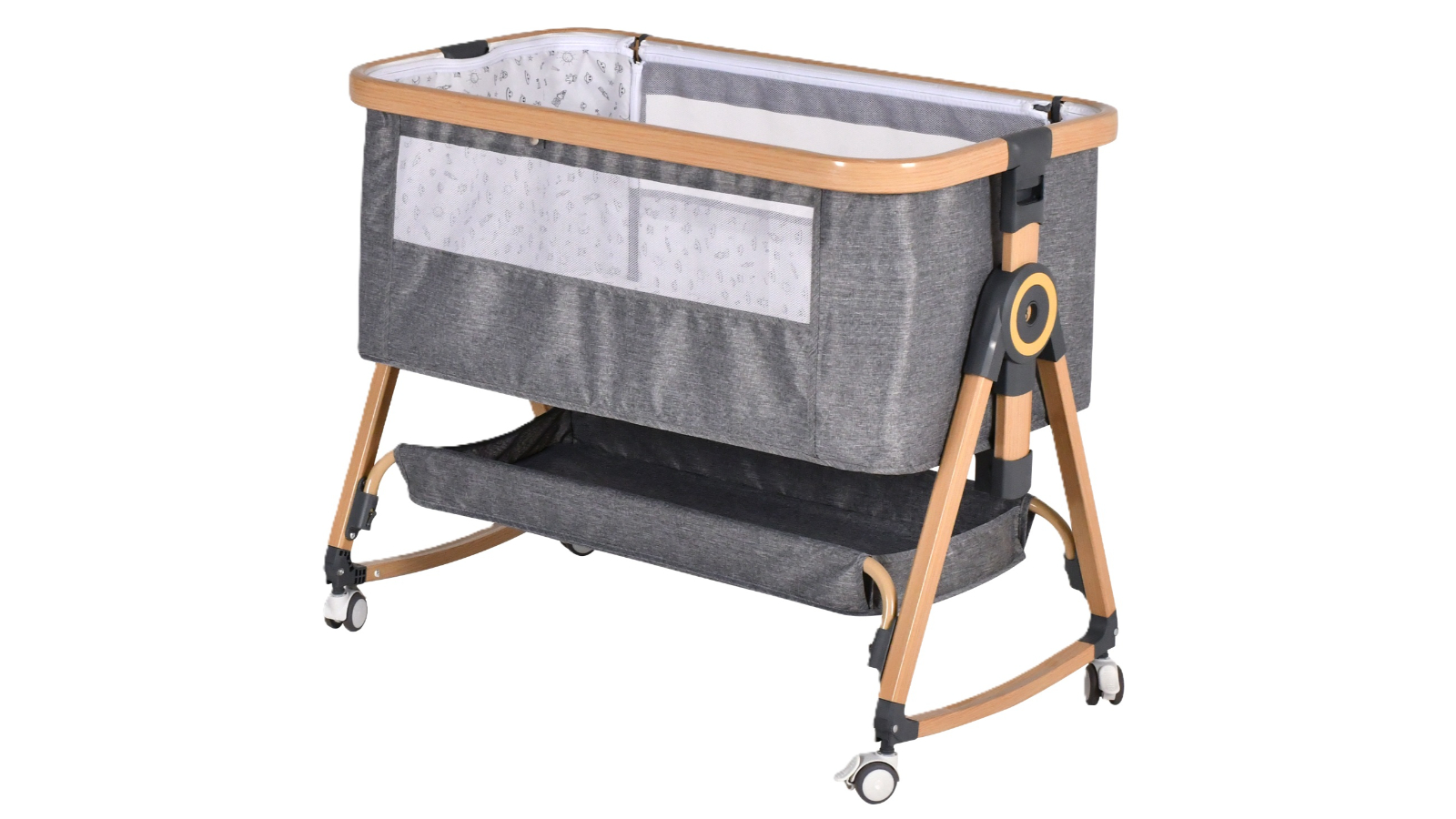 Advwin 3-in-1 Grey/Wood Grain Height Adjustable Baby Bassinet