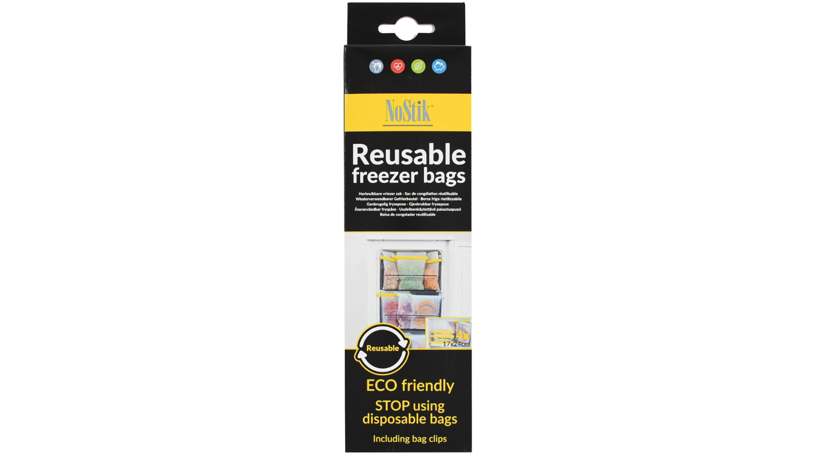 NoStik Set of 4 Reusable Freezer Bag + Clip