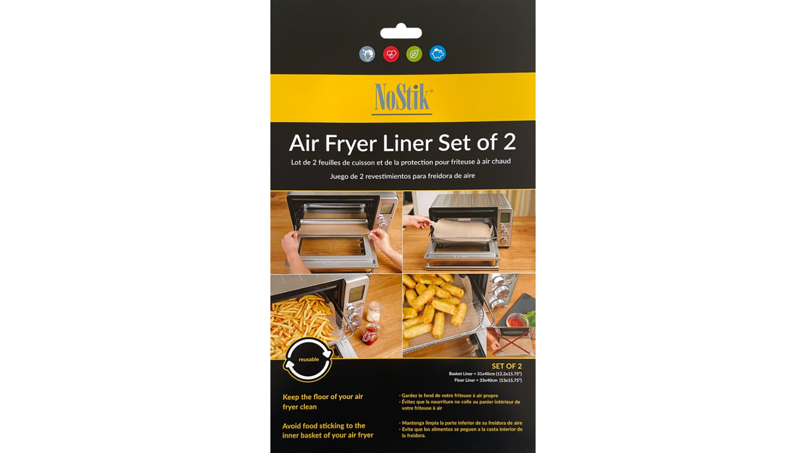 NoStik Set of 2 Rectangular Air Fryer Liner