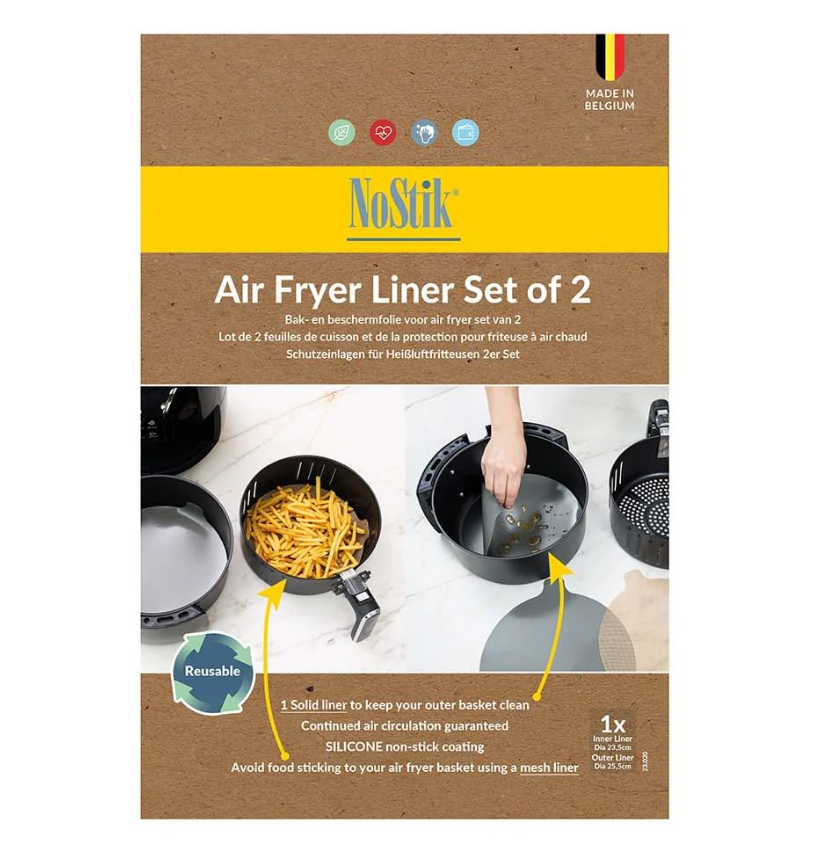 Nostik Set of 2 Silicone and Fibreglass Air Fryer Liner - Round 