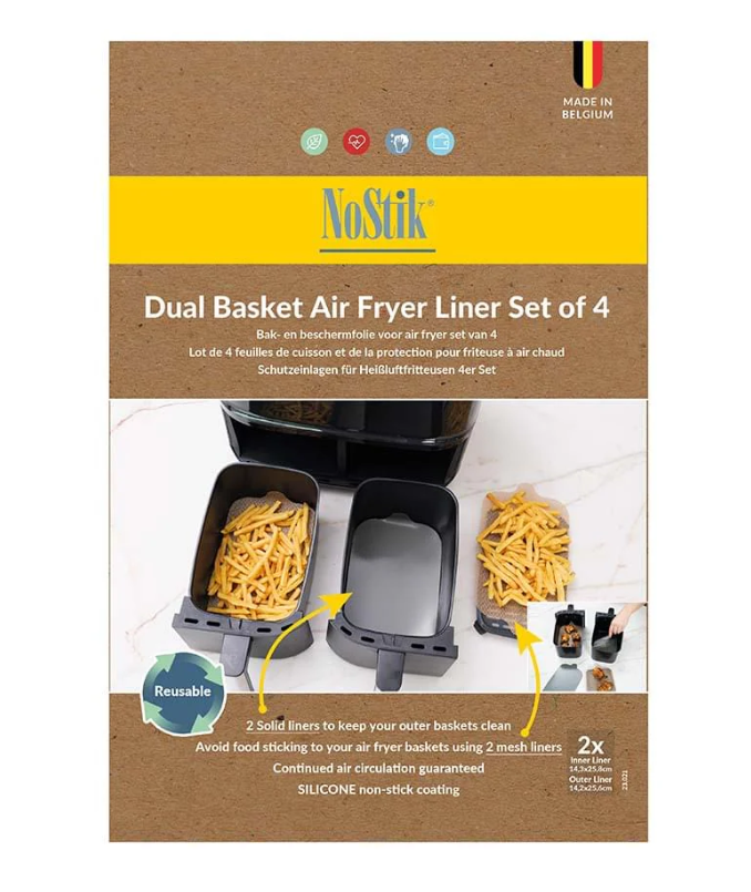 Nostik Set of 4 Silicone and Fibreglass Dual Basket Air Fryer Liner