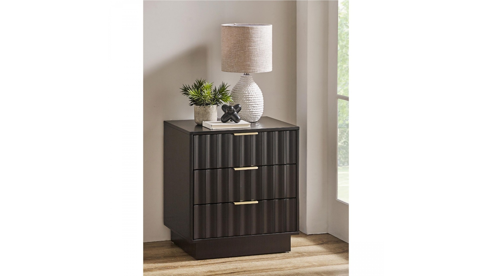 Ella 3-Drawer Bedside Table - Black