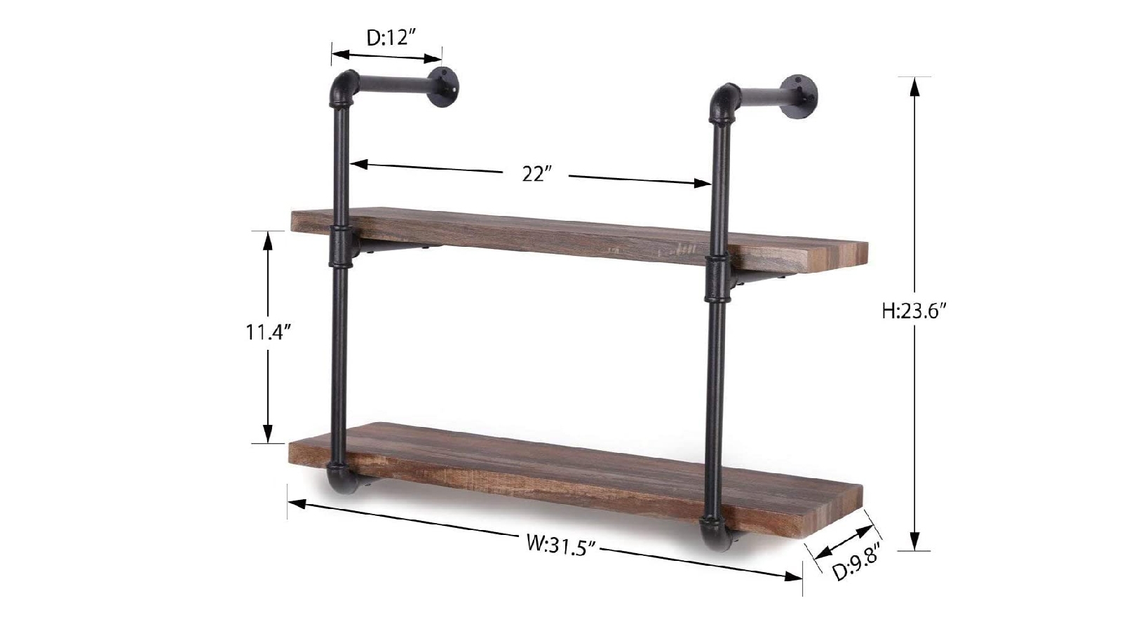 iHomDec 2 Tier Rustic Pipe Wall Shelving Unit Retro Brown Harvey Norman