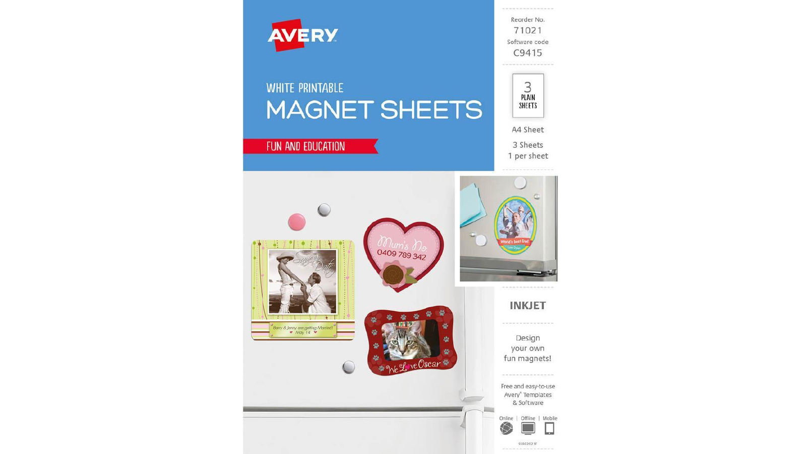 Avery 3 Sheets C9415 Inspired A4 Fridge Magnet 