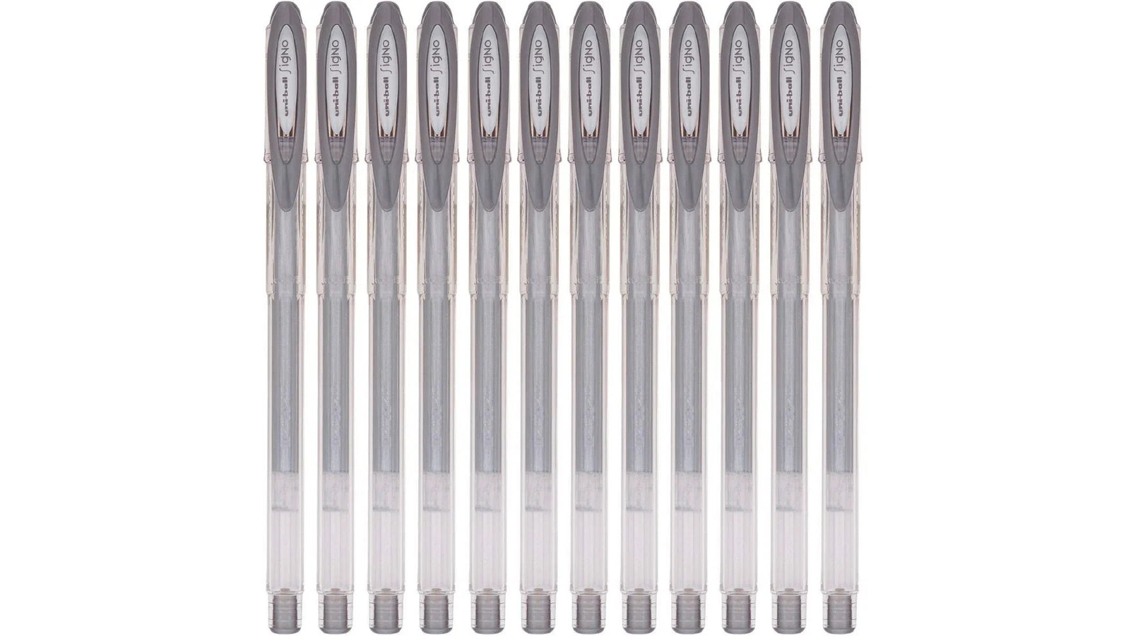Uni-ball Signo GRIP Stick Gel Pen, Medium 0.7mm, Blue Ink, Silver/Blue Barrel, Dozen (65451