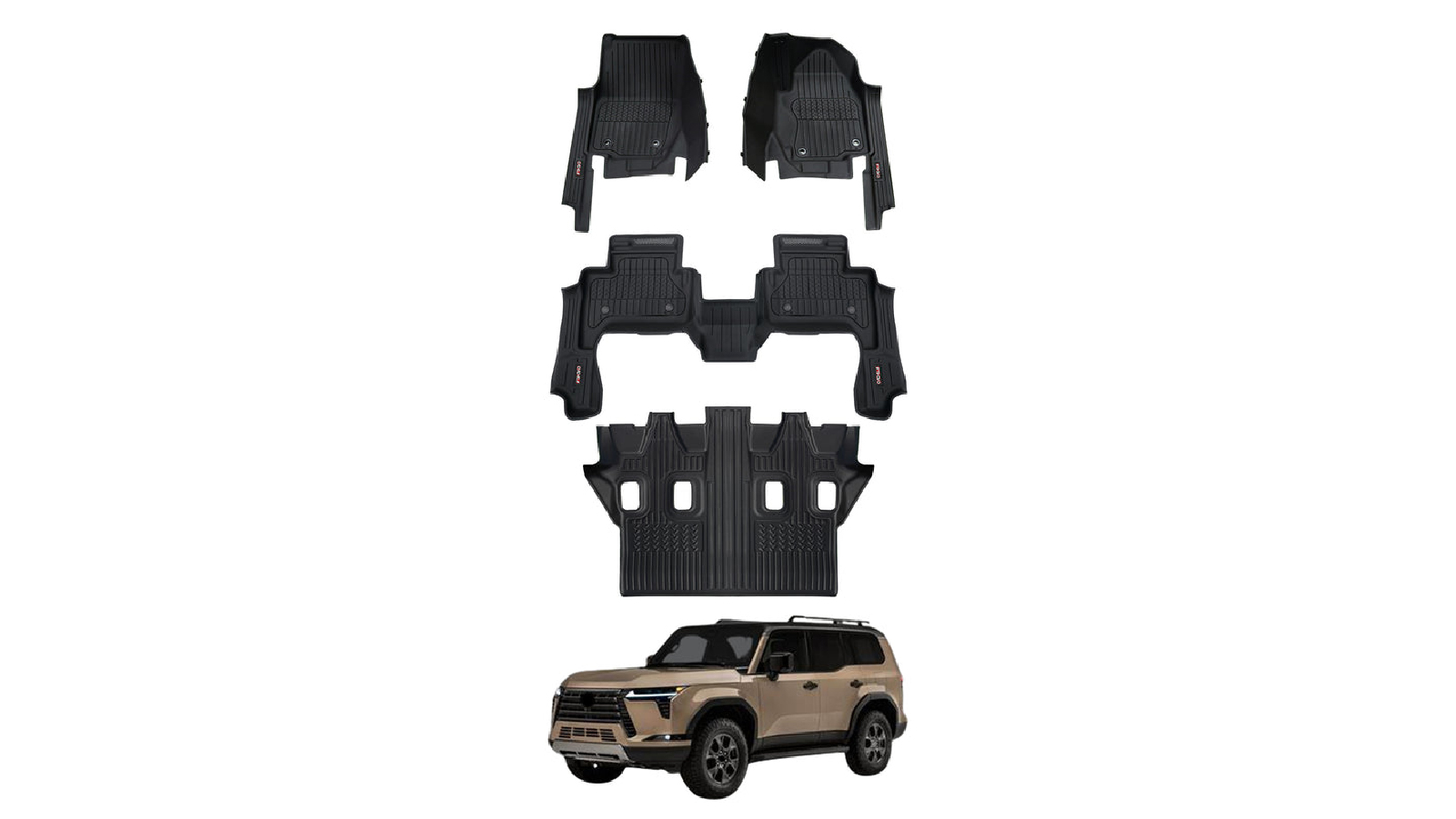 AUSGO 7D Injection Floor Mats for Lexus GX550 Sports Luxury 2024 Onwards 3 Row Set