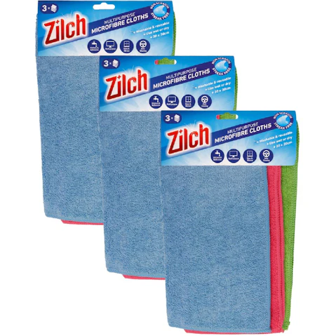 Zilch 3 Pack 30 x 30cm Microfibre Multipurpose Cloth Cleaning x 3