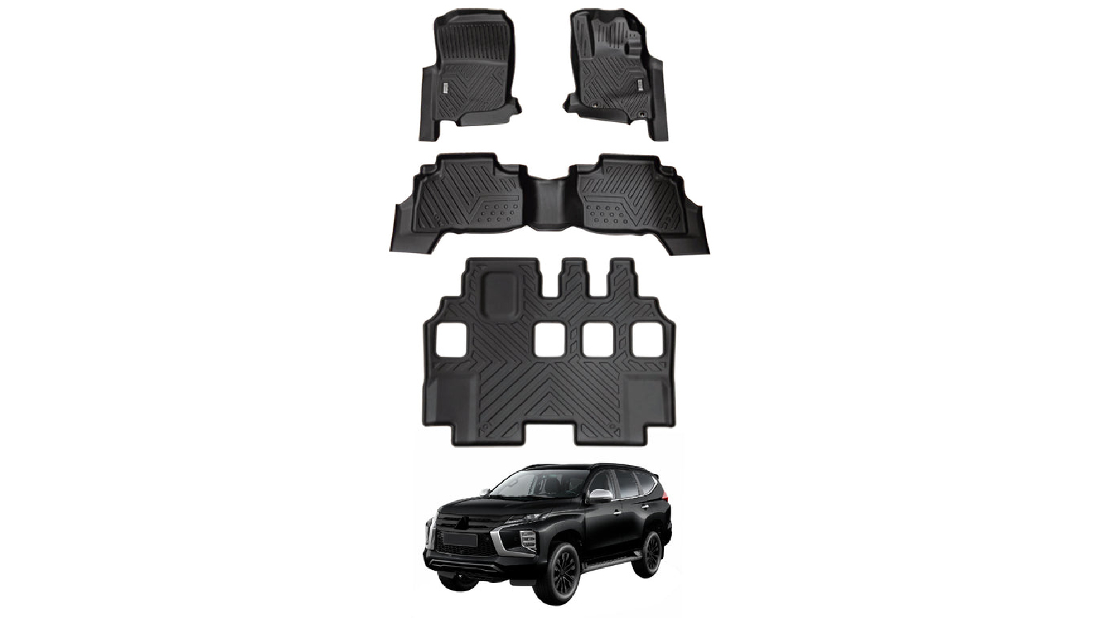 AUSGO 5D Floor Mats for Mitsubishi Pajero Sport 2015 to Onwards 7 Seats 3 Row Set