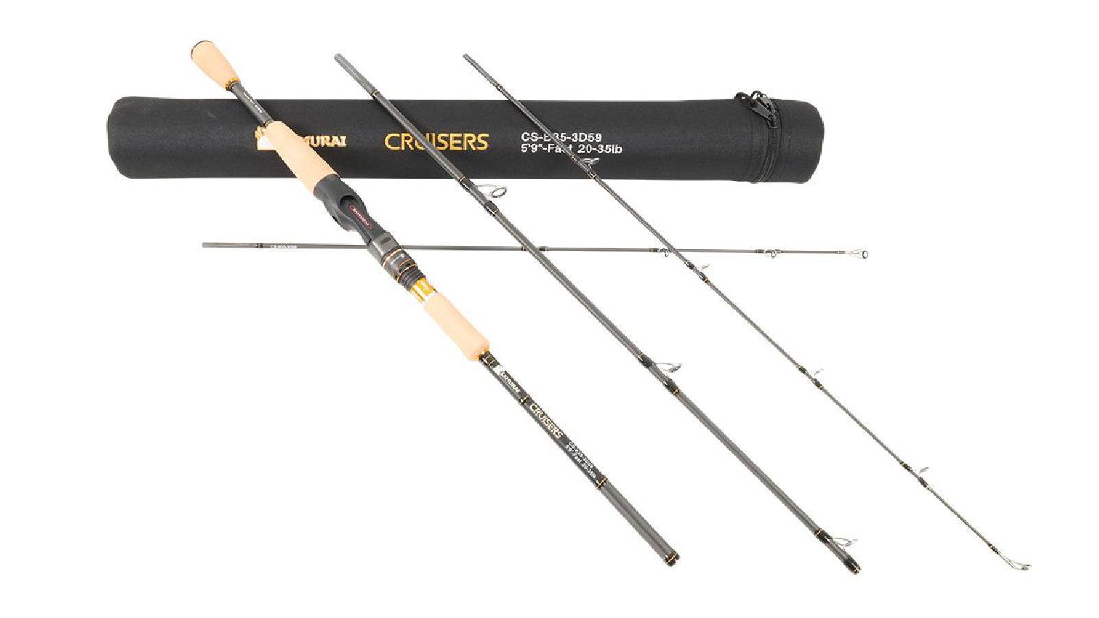 Samurai 3 Piece 5 Feet 9 Inch Cruiser Carbon Fishing Rod Spin Fast - 16 to 25lb