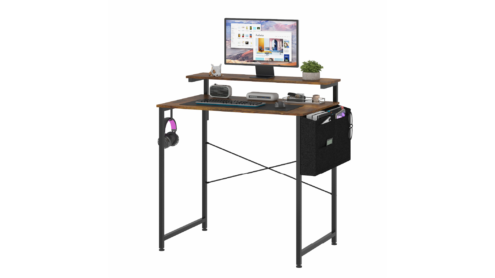 Advwin 80cm Small Computer Desk with Adjustable Monitor Stand and Storage Bag