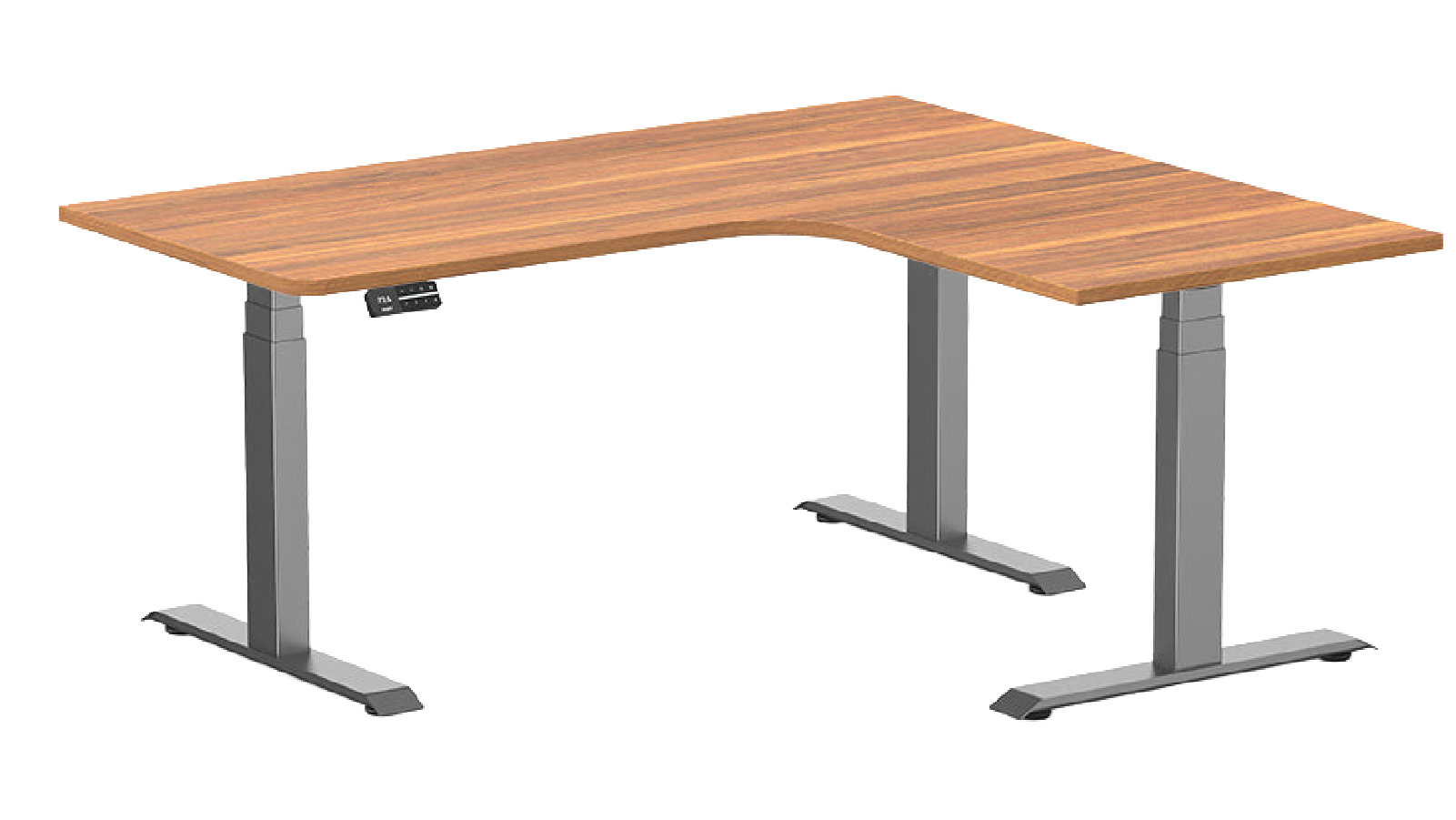 Desky 160 x 140cm Prime Oak L Shape Melamine Sit Stand Desk - Space Grey
